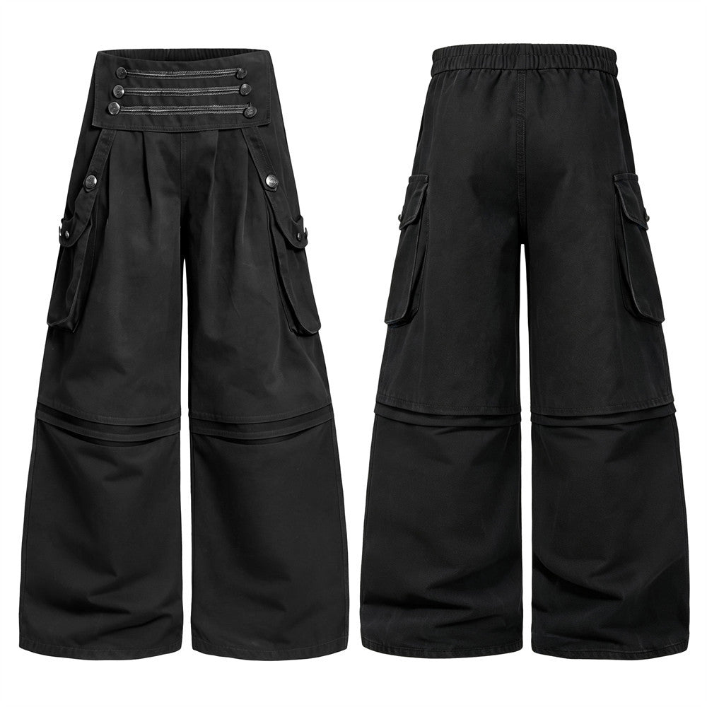Wide-Leg Cargo Pants – High-Rise Zip Waistband & Side Pocket Detail