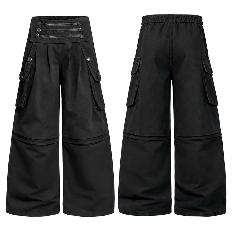 Wide-Leg Cargo Pants – High-Rise Zip Waistband & Side Pocket Detail