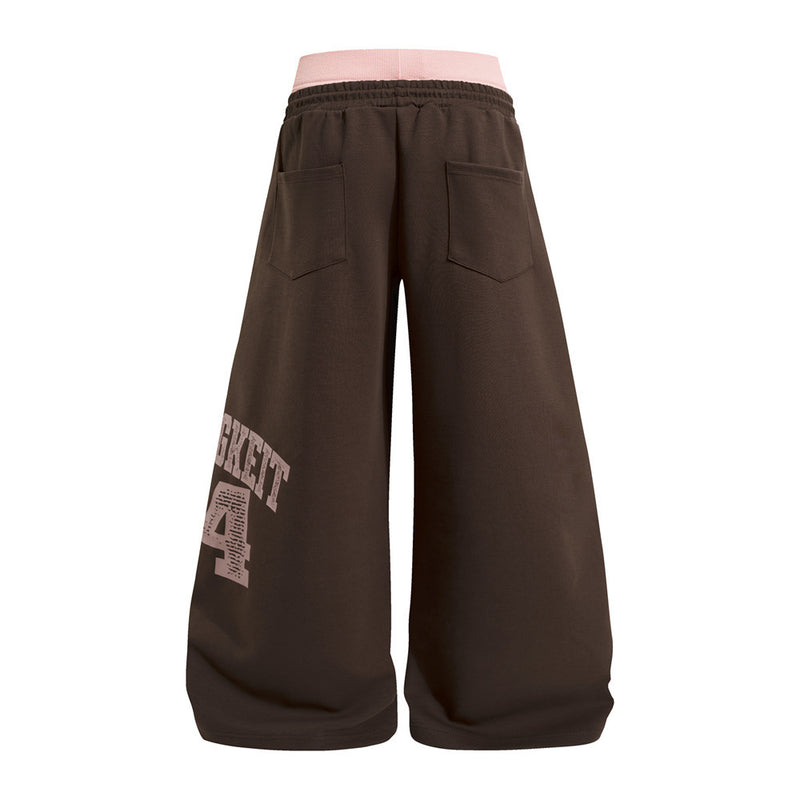 Wide-Leg Sweatpants with Colorblock Double Waistband & Distressed Star Print