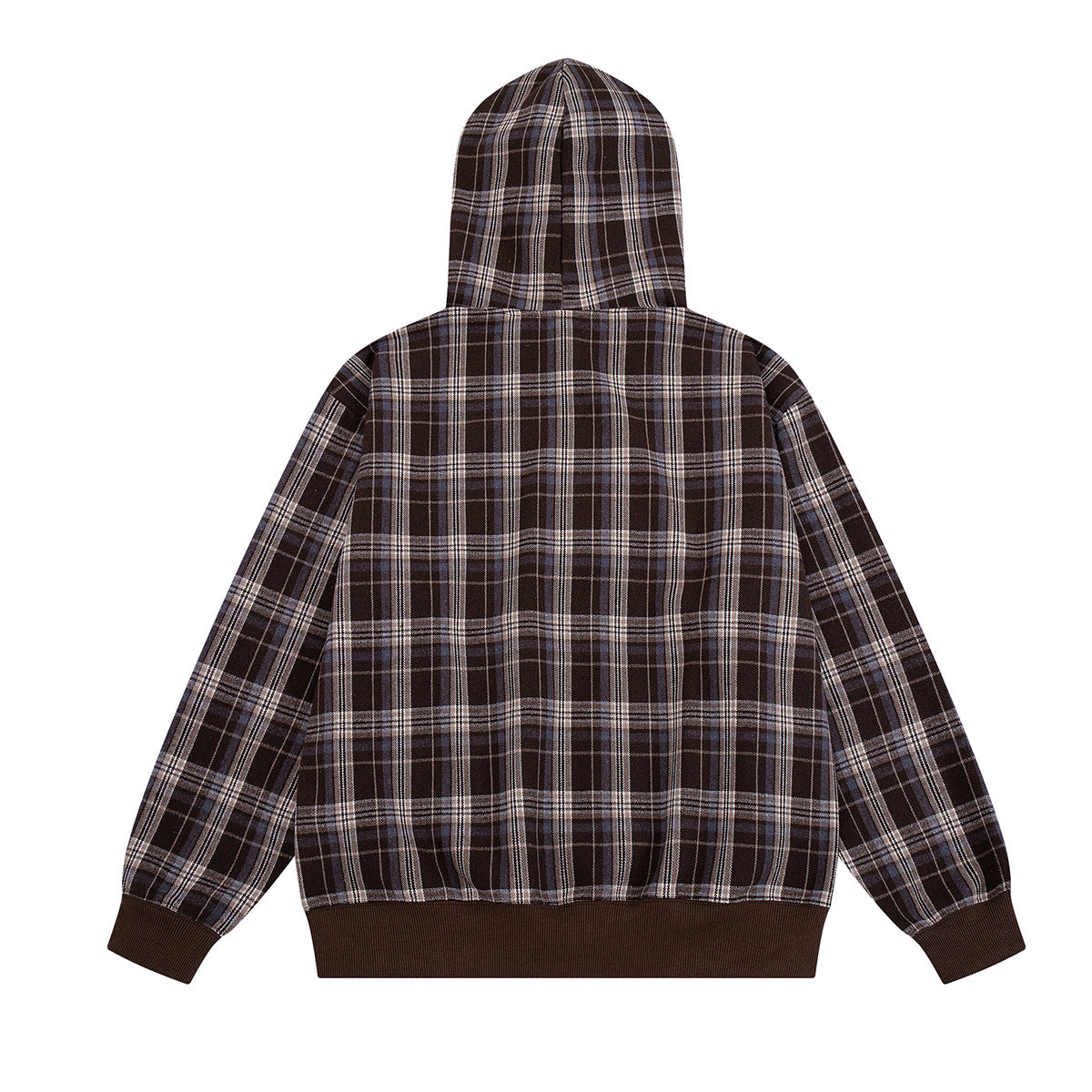Oversized-Pullover-Hoodie mit braunem Karomuster – Retro-Flanell-Check-Streetwear