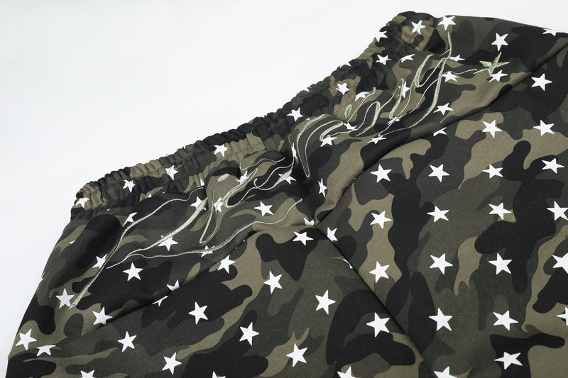 Camo Baggy Cargo Pants – Star Print Wide-Leg Parachute Trousers