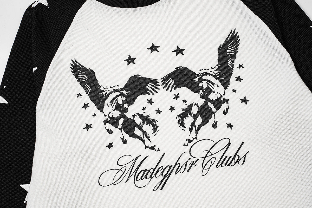T-shirt de baseball à manches longues raglan et étoiles avec motif Pégase