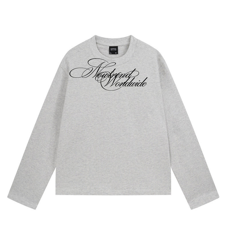 T-shirt graphique à manches longues – Imprimé manuscrit Newtrend Worldwide, coupe décontractée