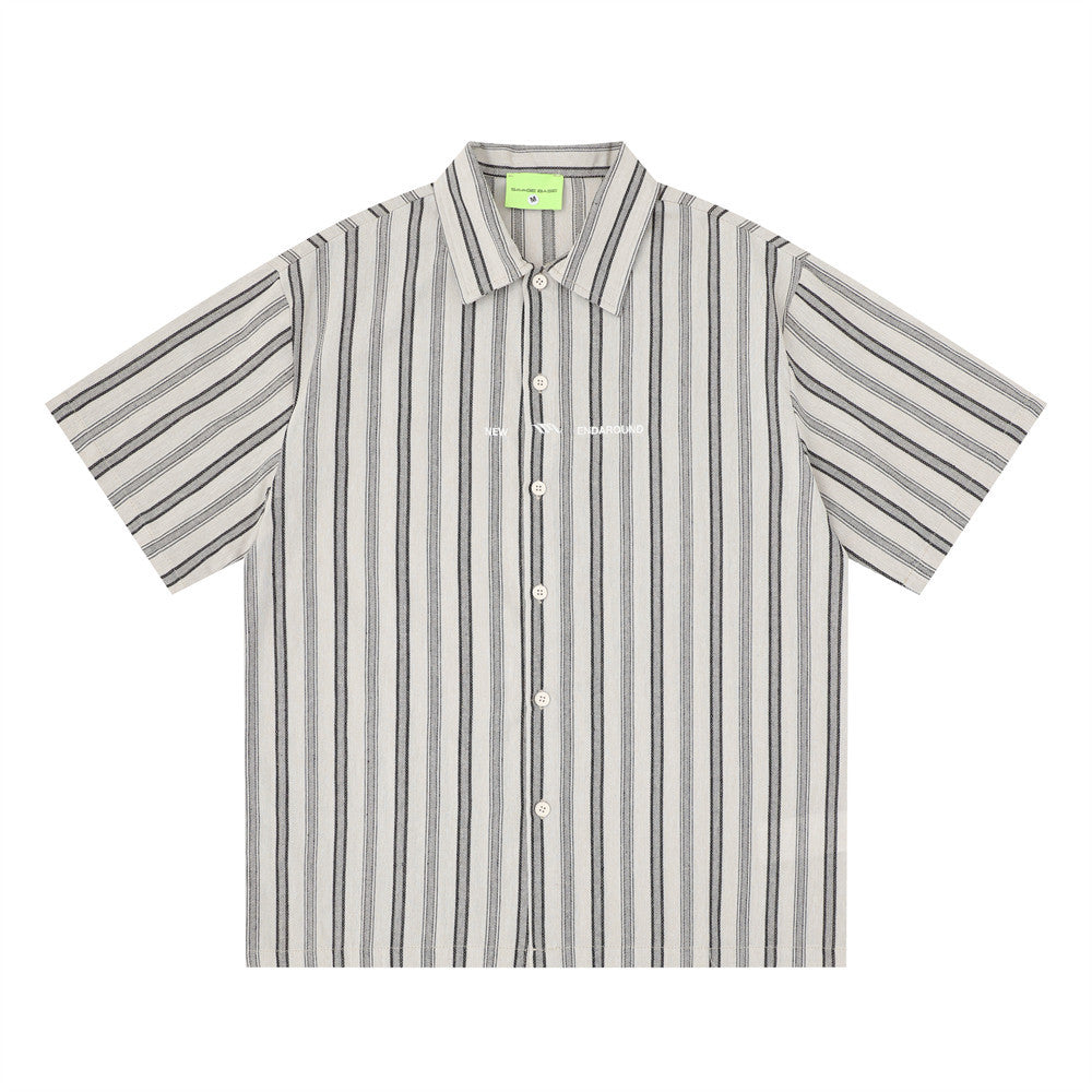 Vertical Stripe Short Sleeve Shirt – Oversized Relaxed Fit