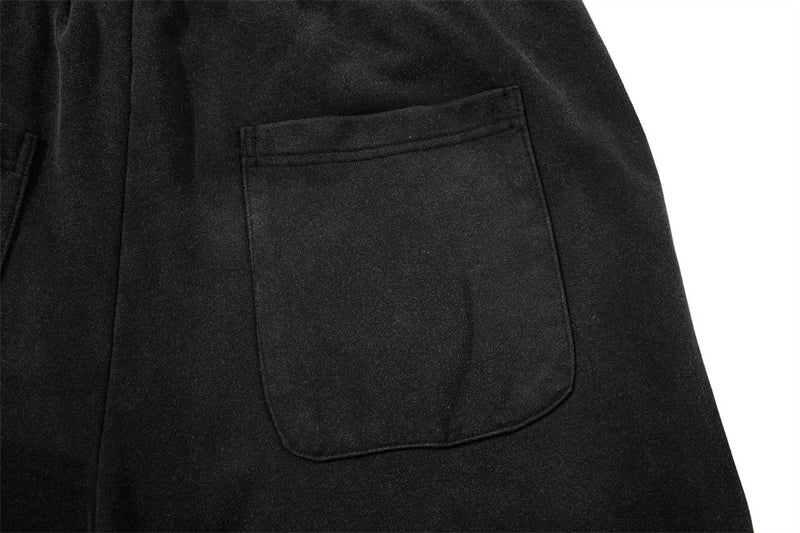 Baggy Wide-Leg Sweatpants – Black Vintage Graphic with Side Stripe Detail
