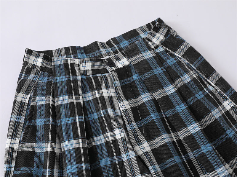 Plaid Wide-Leg Trousers – Double-Pleat Baggy Fit