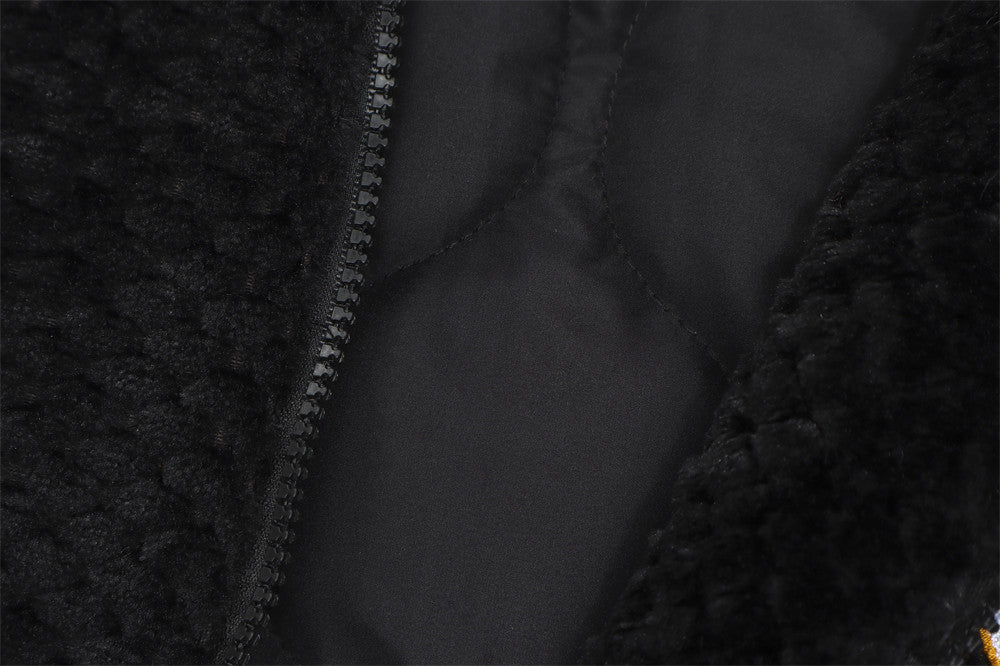 Sudadera con Capucha de Felpa Sherpa con Cremallera – Bordado de Letras Extragrande y Bajo con Cordón