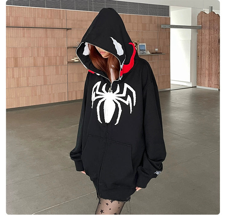 Venom Inspired Hoodie with Iconic Spider and Red Tongue Design Seakoff