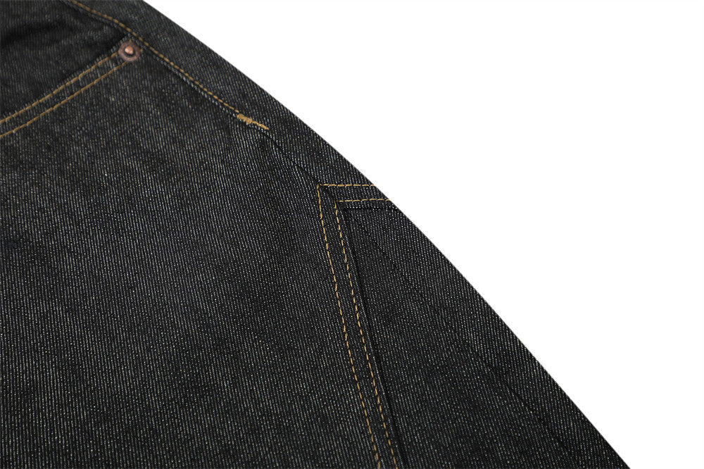 Raw Denim Flare Jeans with Diagonal Button Fly & Deconstructed Wide Leg