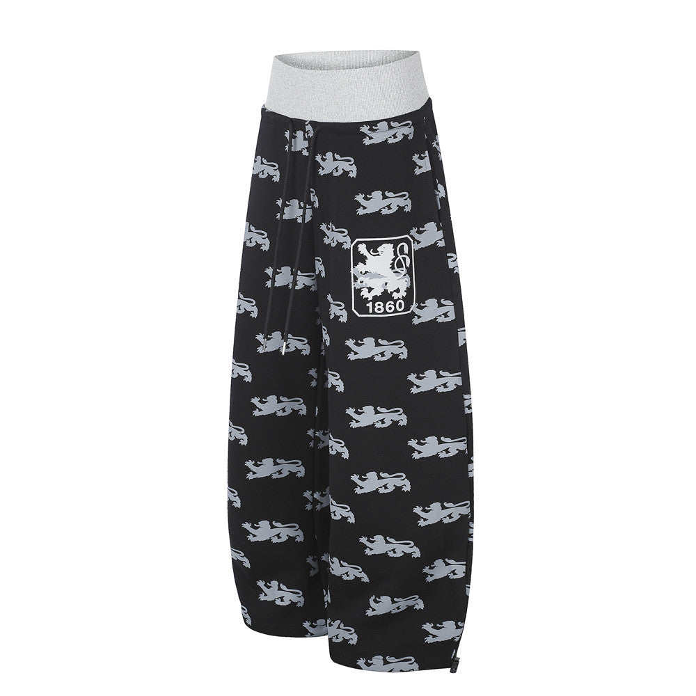 Pantalon de survêtement large imprimé lions, avec bande contrastante taille haute