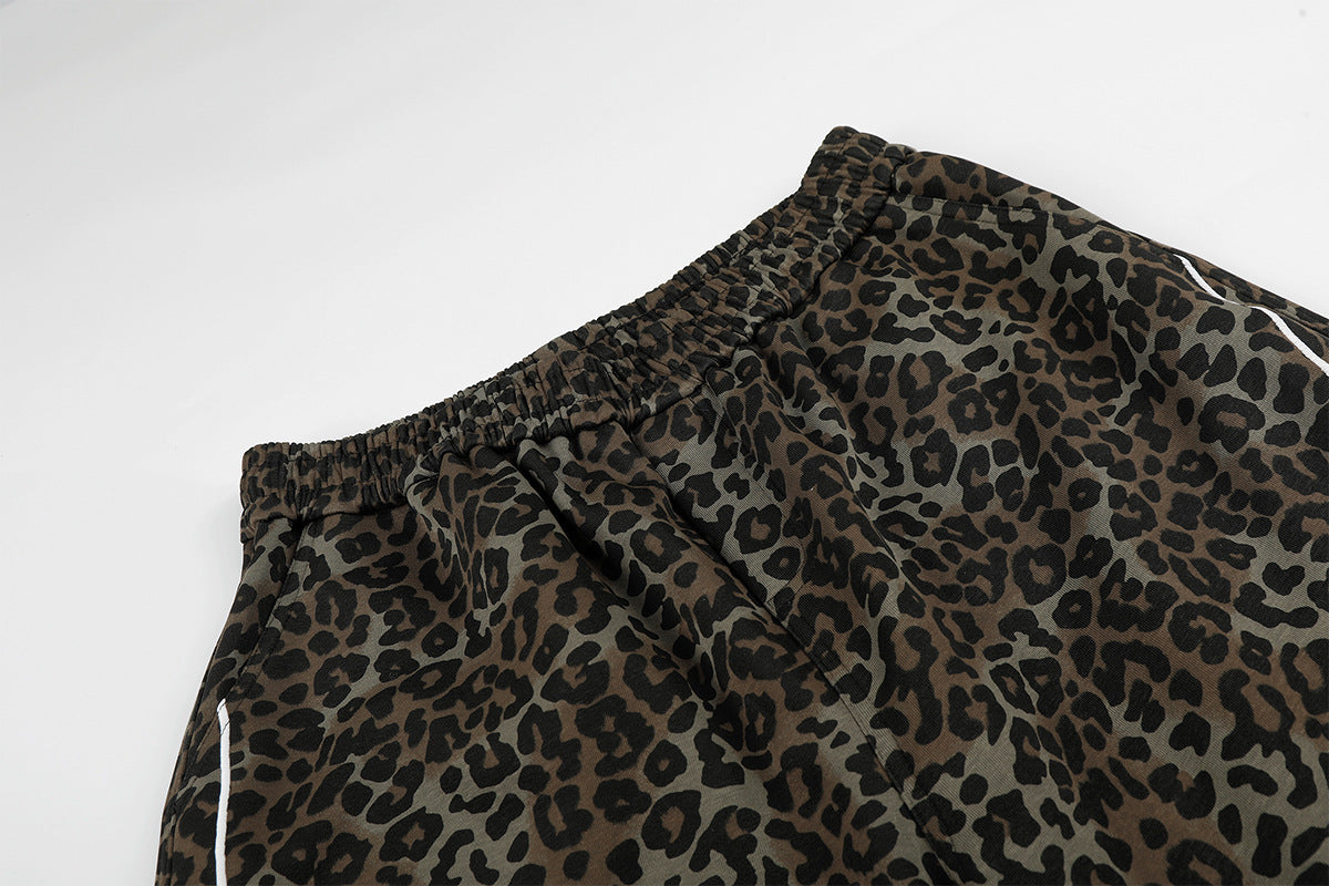 Pantalon marron à jambes larges – pantalon de survêtement droit à taille élastique et imprimé léopard