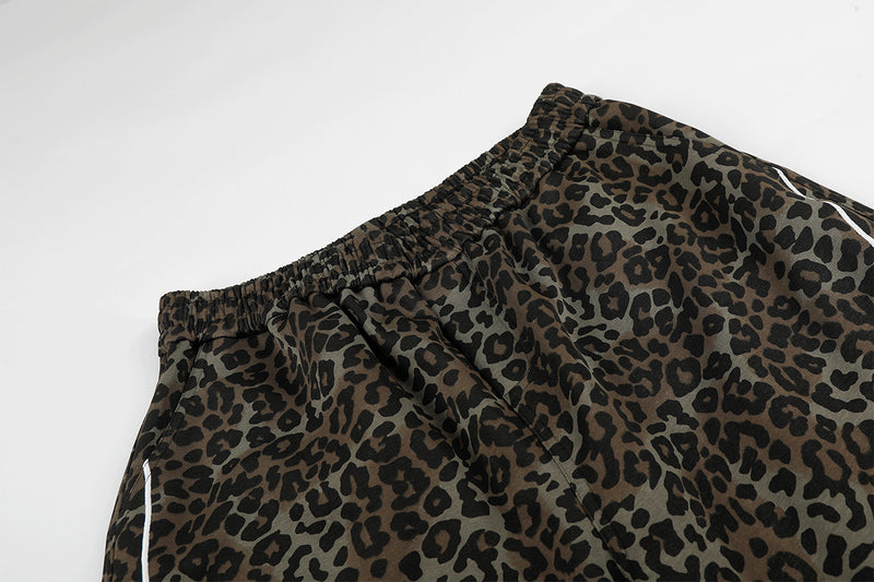 Pantalon marron à jambes larges – pantalon de survêtement droit à taille élastique et imprimé léopard
