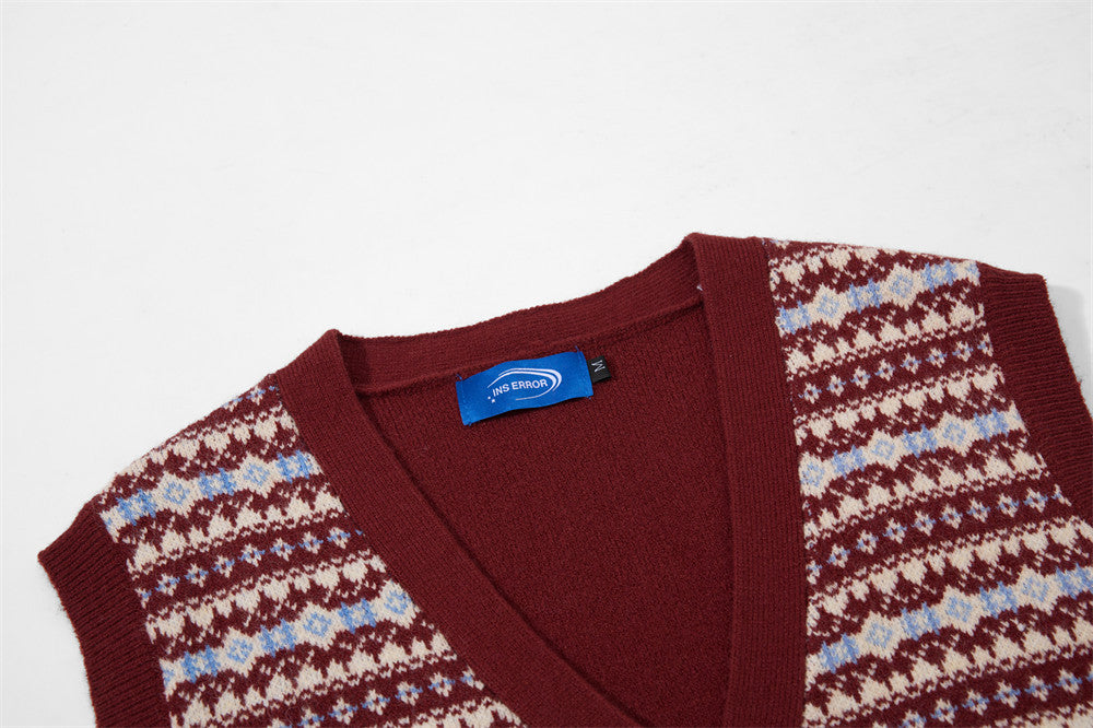 Chaleco de punto Fair Isle de hombre – Cárdigan sin mangas con cuello de pico y botones frontales