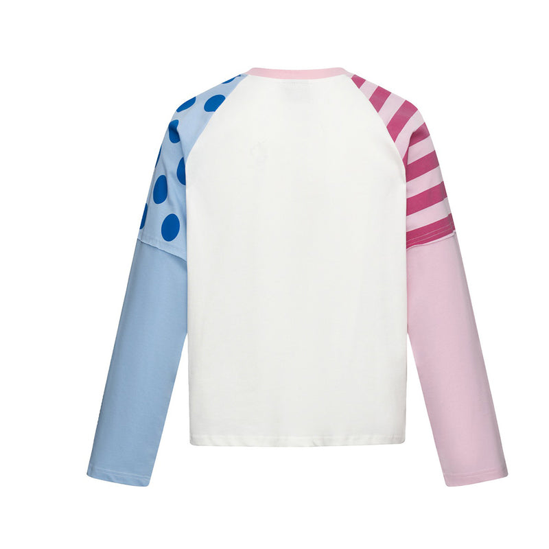 T-shirt baby tee manches longues colorblock à manches raglan, imprimé graphique – Pois et rayures