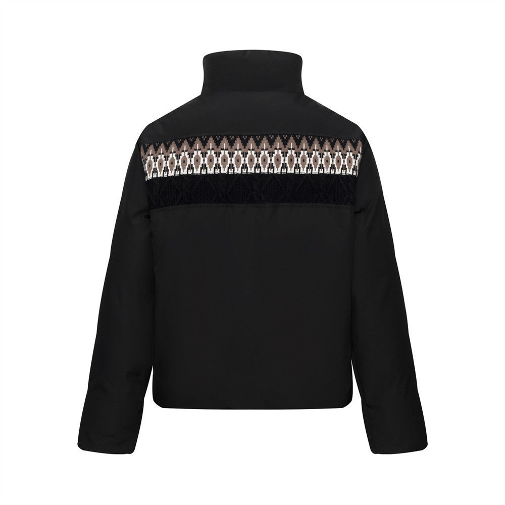 Men's Oversized Puffer Jacket with Fair Isle Knit Panel & Stand Collar