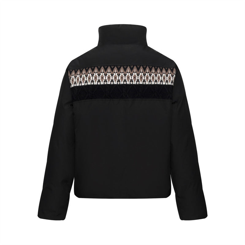 Men's Oversized Puffer Jacket with Fair Isle Knit Panel & Stand Collar