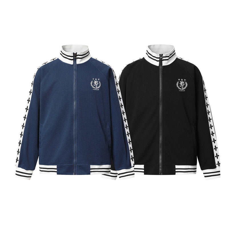 Retro-Trainingsjacken- & Sweathosen-Set – Stehkragen mit Reißverschluss und Fleur-de-Lis-Seitenstreifen
