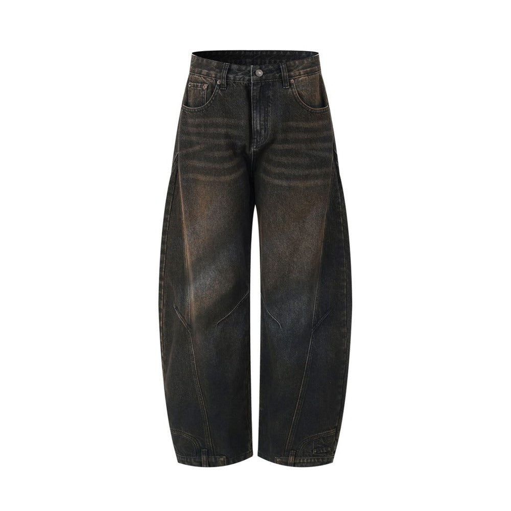 Baggy Jeans Men – Distressed Wide-Leg Barrel Fit with Deconstructed Seam Detail