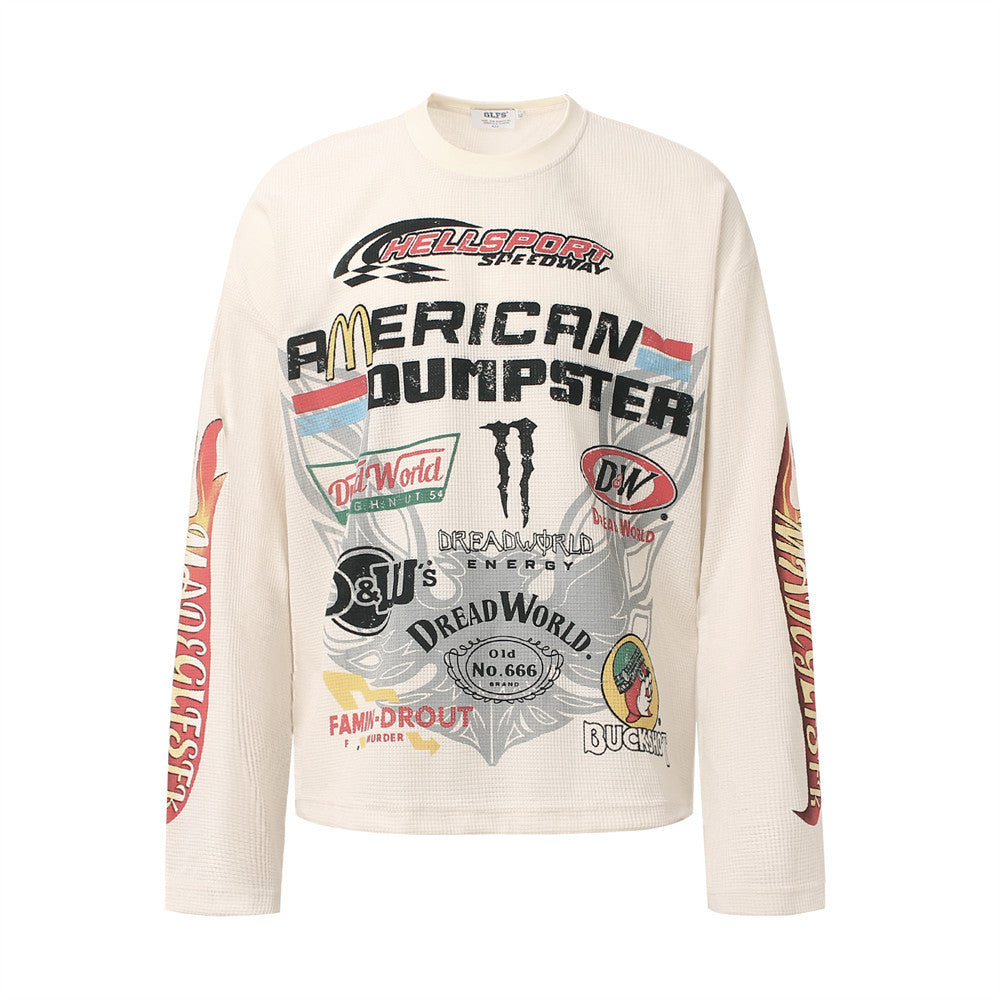 American Dumpster Hellsport Graphic Long-Sleeve Waffle-Knit Tee – Oversized