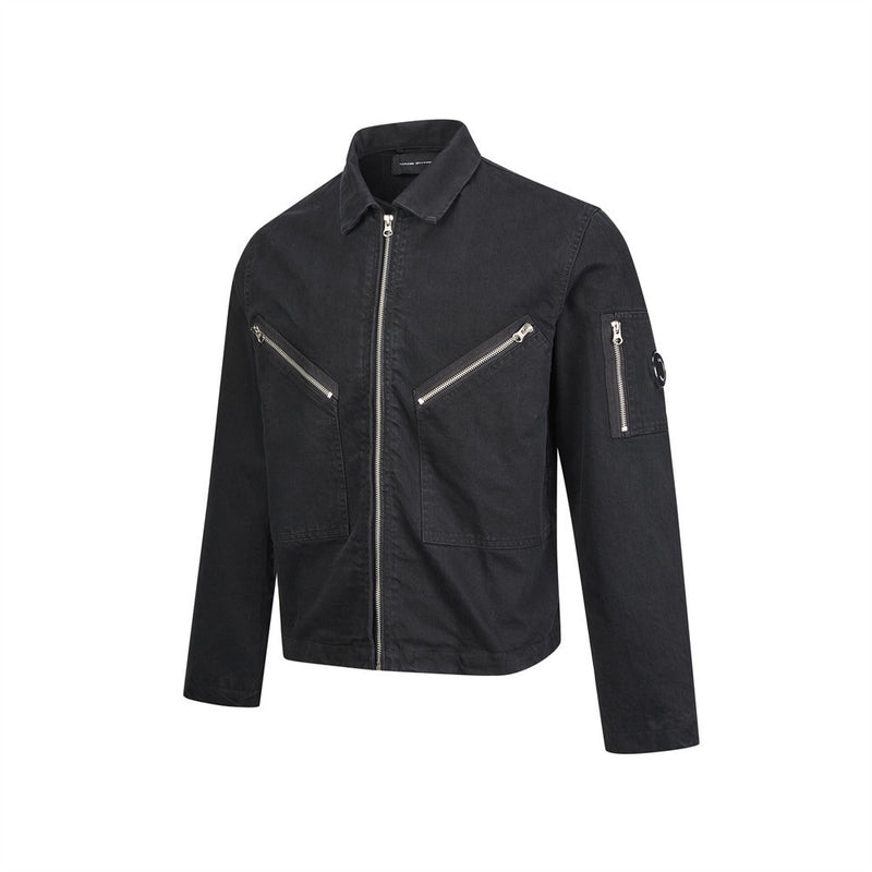 Men Zip-Up Jacket with Multi-Pocket Design – Vintage Washed Workwear Overshirt
