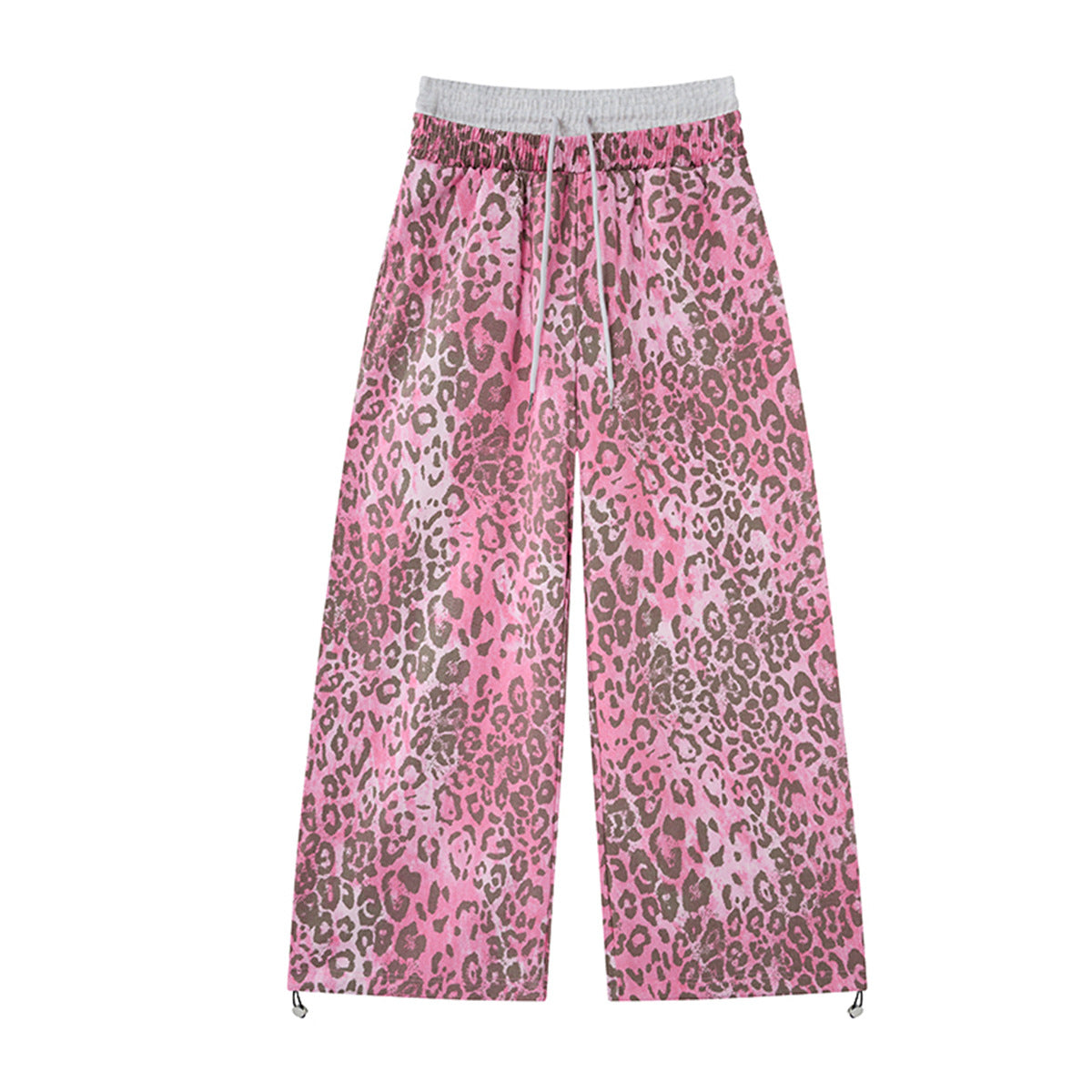 Sweathose mit weitem Bein in rosa Leopardenprint und künstlichem Doppelbund