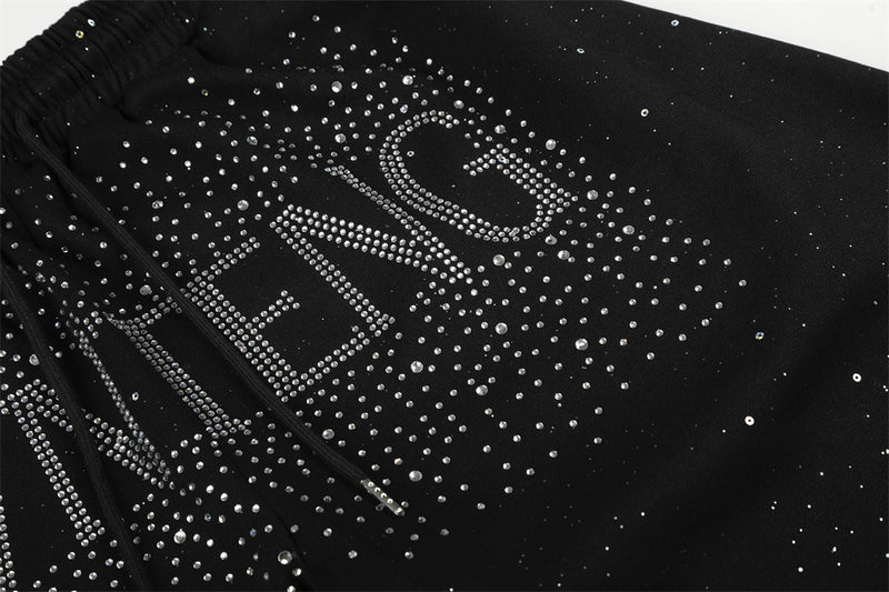 Men's Wide-Leg Sweatpants with Rhinestone Letter Print & All-Over Starry Sparkle