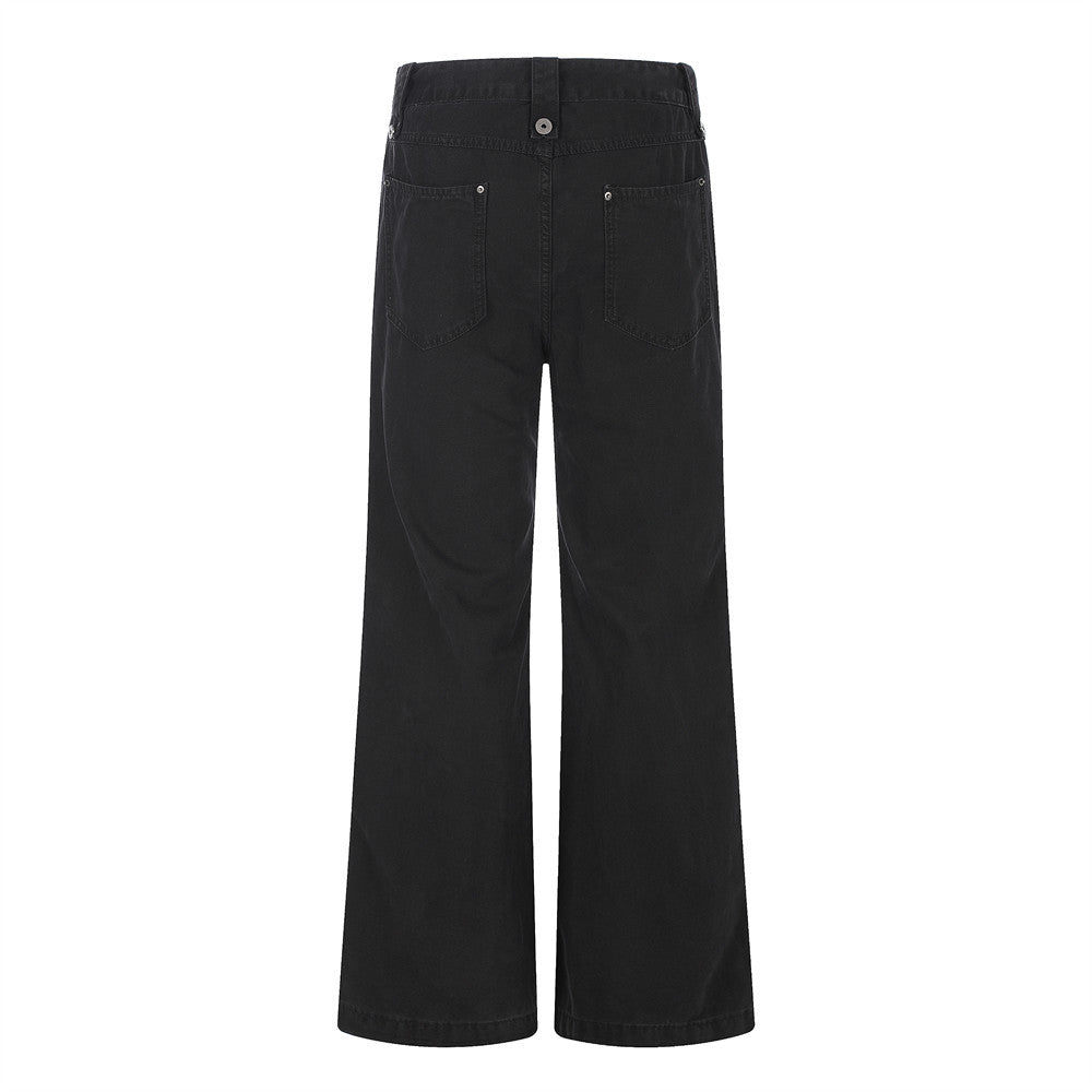 Wide-Leg Zip Pocket Pants – Vintage Washed Flare Trousers