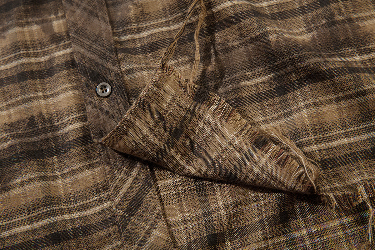 Chemise en flanelle à carreaux effet usé – Manches longues oversize délavées à ourlet brut