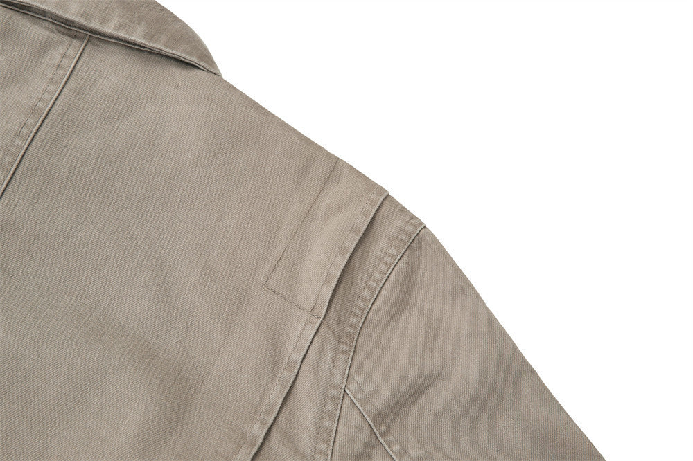 Men Zip-Up Jacket with Multi-Pocket Design – Vintage Washed Workwear Overshirt