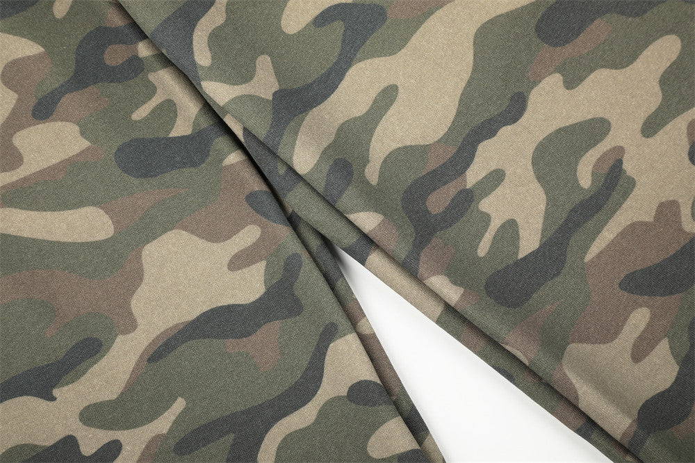 Camo Wide-Leg Sweatpants with Colorblock Orange Waistband and Patches