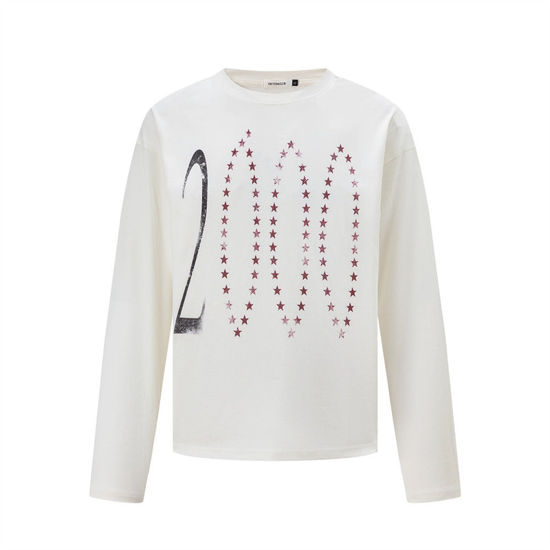 Long-Sleeve Star Print T-Shirt – Relaxed Fit Crew Neck Top