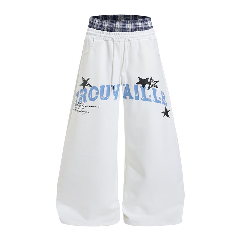 Wide-Leg Sweatpants with Plaid Waistband & Star Print – Trouvaille Graphic
