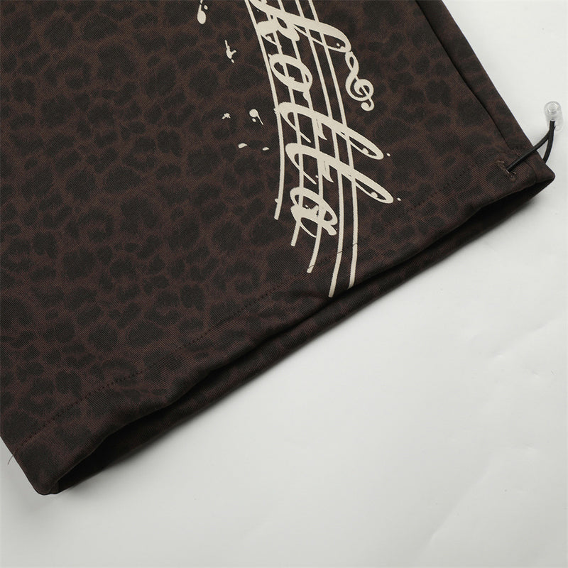 Wide-Leg Sweatpants with Side Stripes & Music Note Print