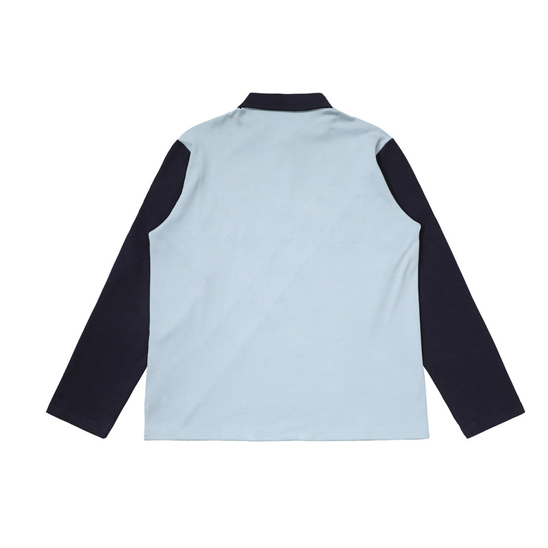 Benchmark Long-Sleeve Rugby Polo Shirt – Colorblock Diagonal Stripe & Crest