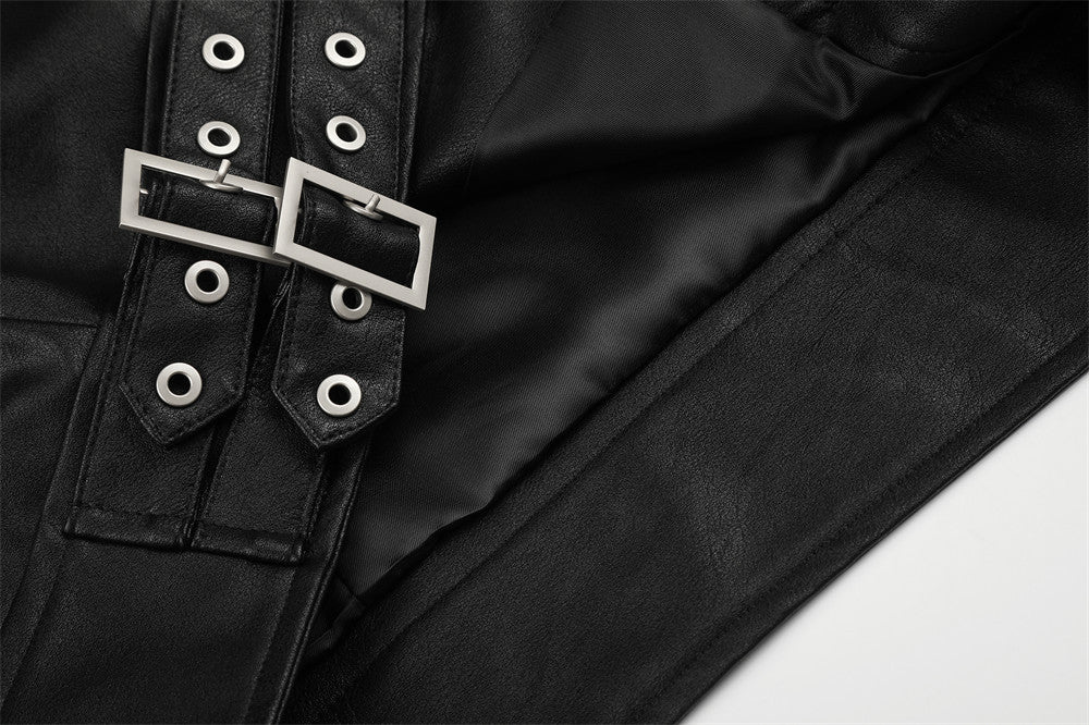 Men's Moto Leather Jacket – Double-Breasted Studded Stand Collar with Zip Cuffs