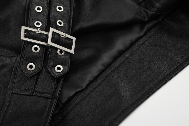 Men's Moto Leather Jacket – Double-Breasted Studded Stand Collar with Zip Cuffs