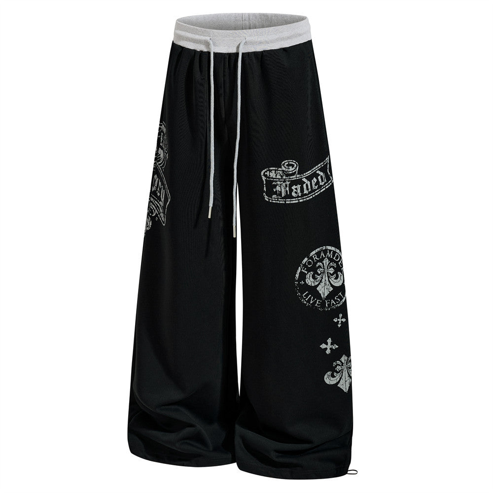 Gothic Graphic Wide-Leg Sweatpants – Men's Oversized Hip-Hop Street Pants with