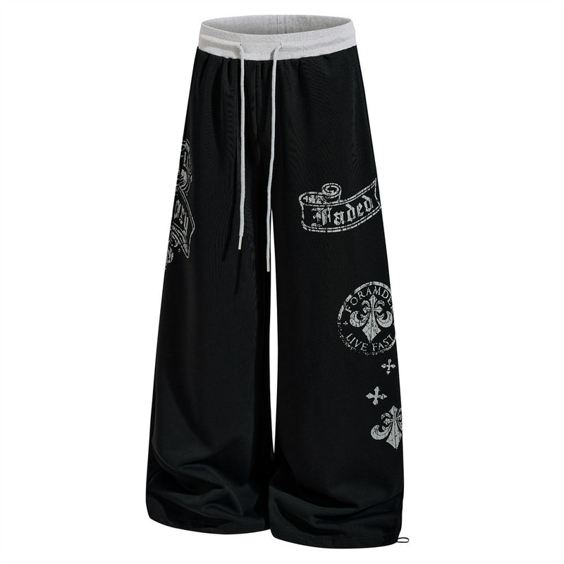 Gothic Graphic Wide-Leg Sweatpants – Men's Oversized Hip-Hop Street Pants with