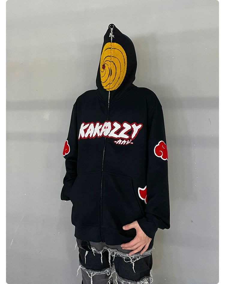 Uchiha Obito-Inspired Hoodie - Akatsuki Cloud Design with Spiral Mask