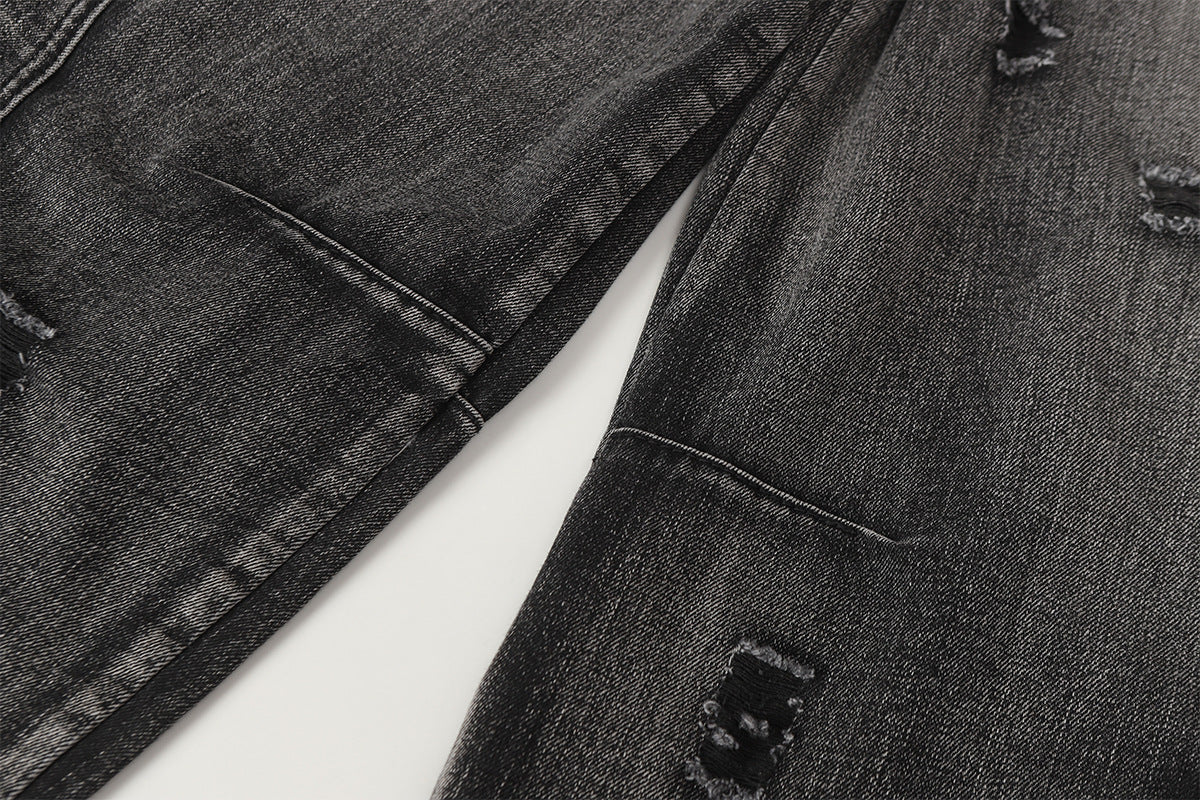 Jean baggy noir déchiré – Pantalon en denim délavé à jambe large