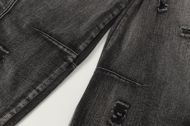 Jean baggy noir déchiré – Pantalon en denim délavé à jambe large