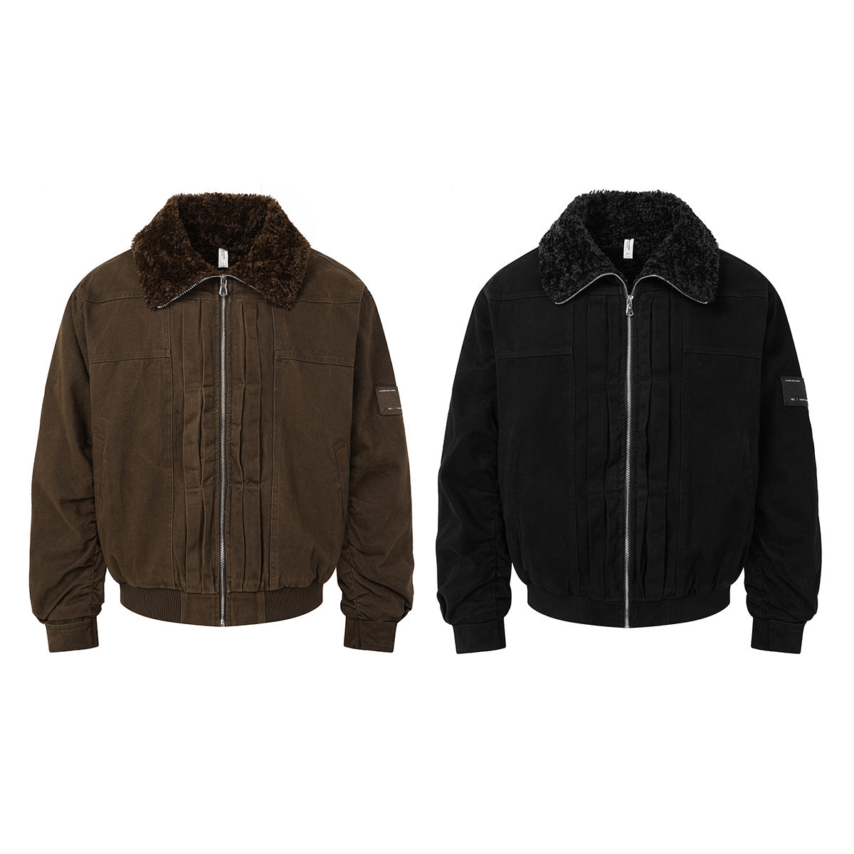 Retro Washed Cotton Bomber Jacket with Sherpa Collar