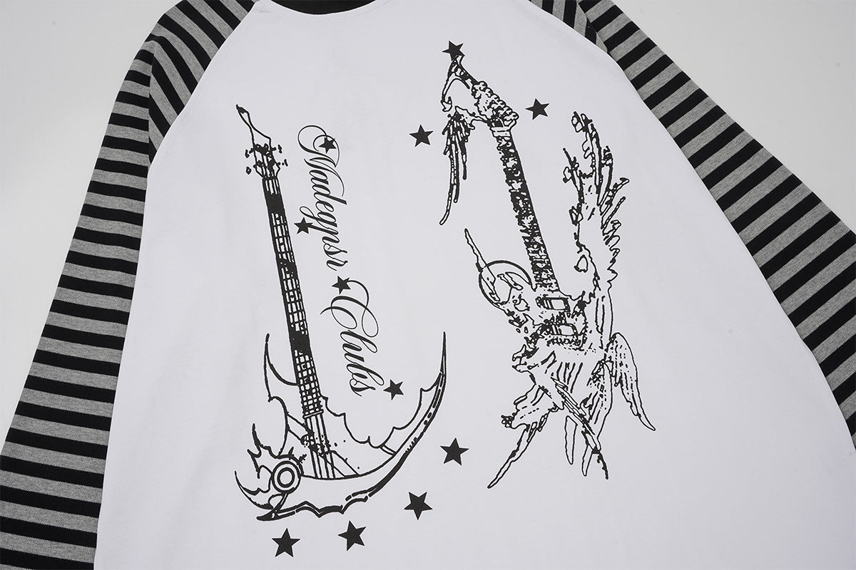 Gestreiftes Langarm-Raglan-Shirt – Retro-Anker-Print im Subkultur-Stil