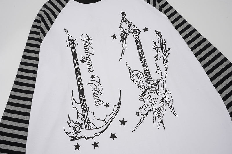 Gestreiftes Langarm-Raglan-Shirt – Retro-Anker-Print im Subkultur-Stil