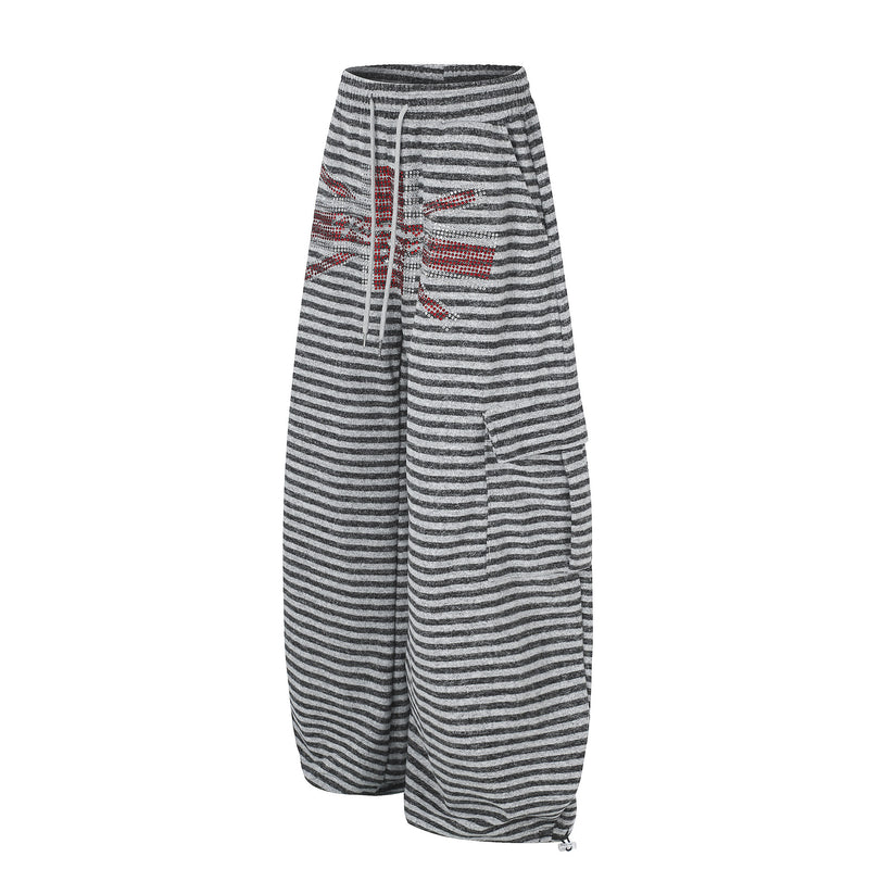 Wide-Leg Striped Sweatpants with Union Jack Rhinestone Detail