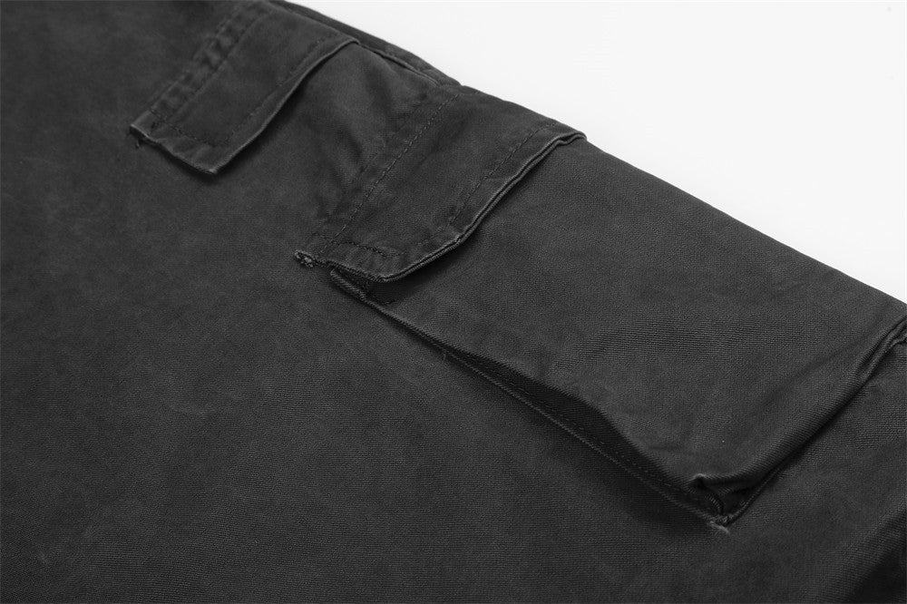 Pantalon cargo homme à jambes larges – Ceinture cloutée multi-poches, coupe droite décontractée