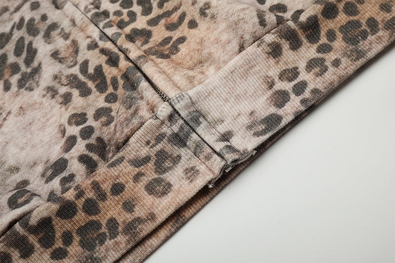 Leopard Print Zip-Up Hoodie — Washed Vintage Streetwear Star Graphic