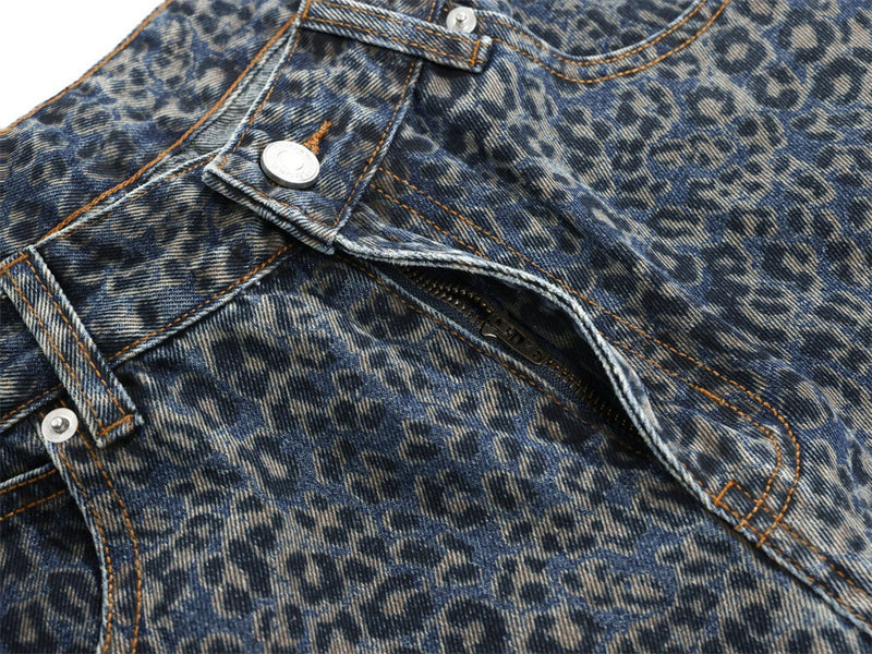 Leopard Print Wide-Leg Baggy Jeans – Oversized Curved Denim Pants