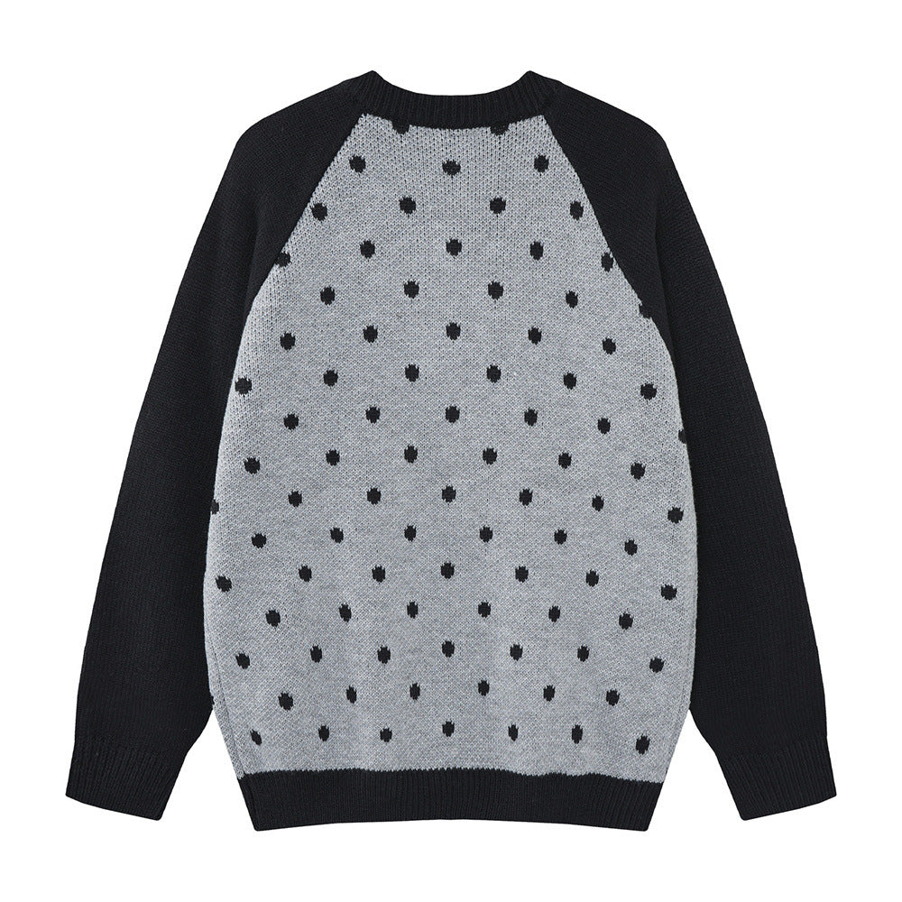Colorblock Raglan Zip-Up Knit Cardigan – Polka Dot Star Graphic Sweater