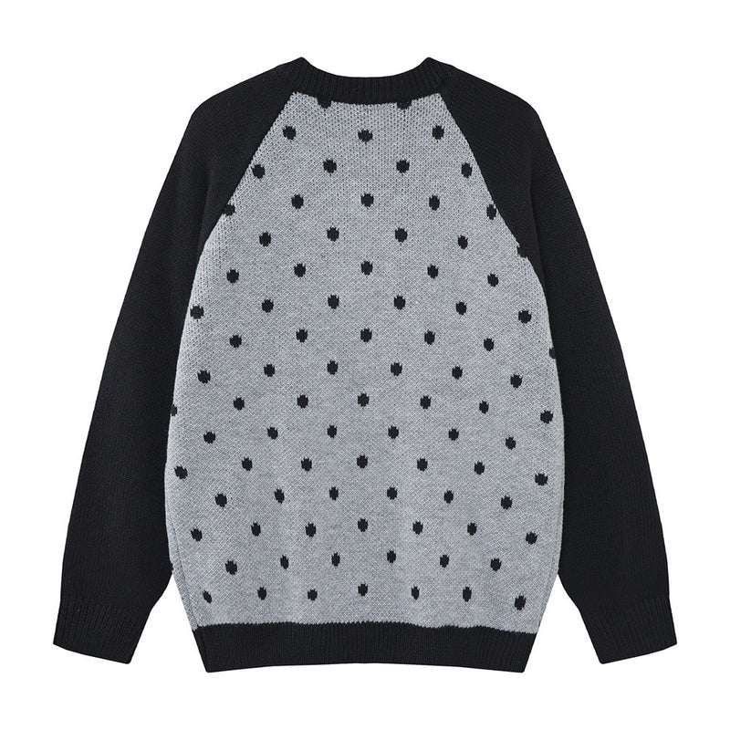 Colorblock Raglan Zip-Up Knit Cardigan – Polka Dot Star Graphic Sweater